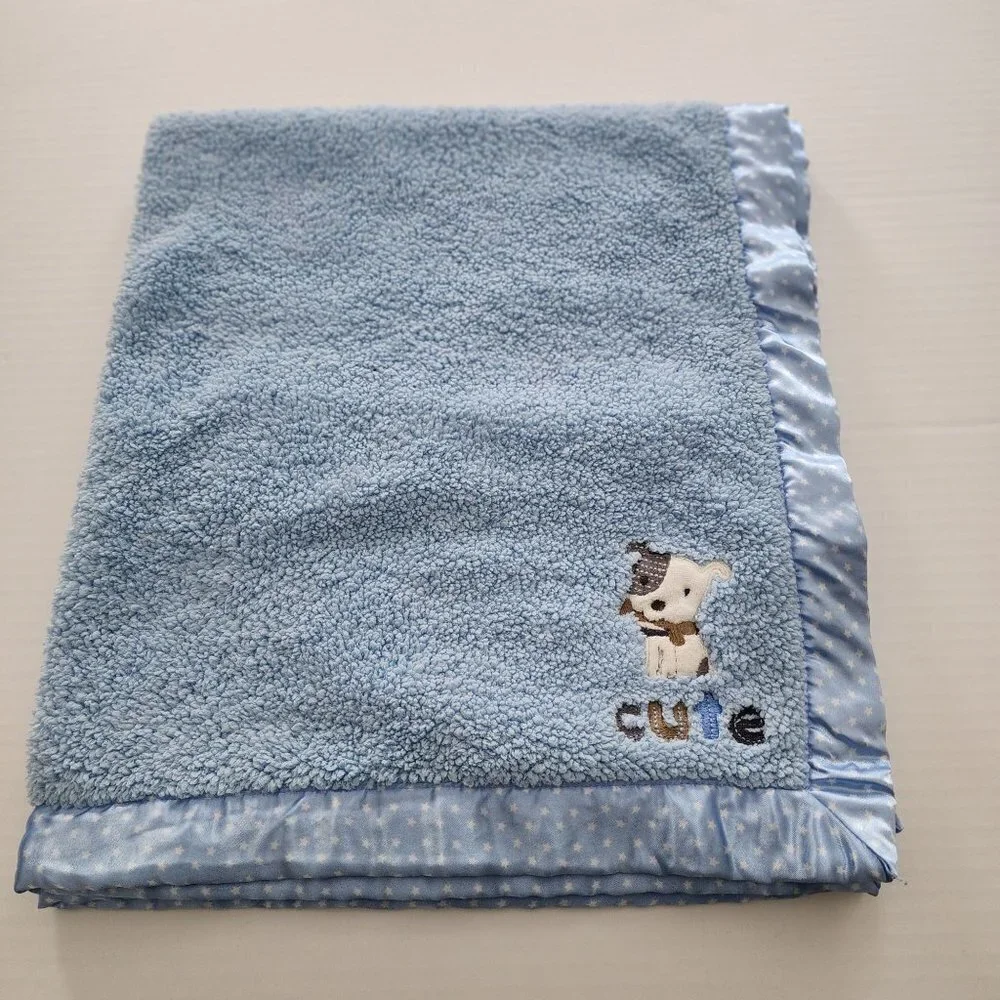 Child of Mine by Carter's Cute puppy dog baby Boy blanket Polka dot satin trim